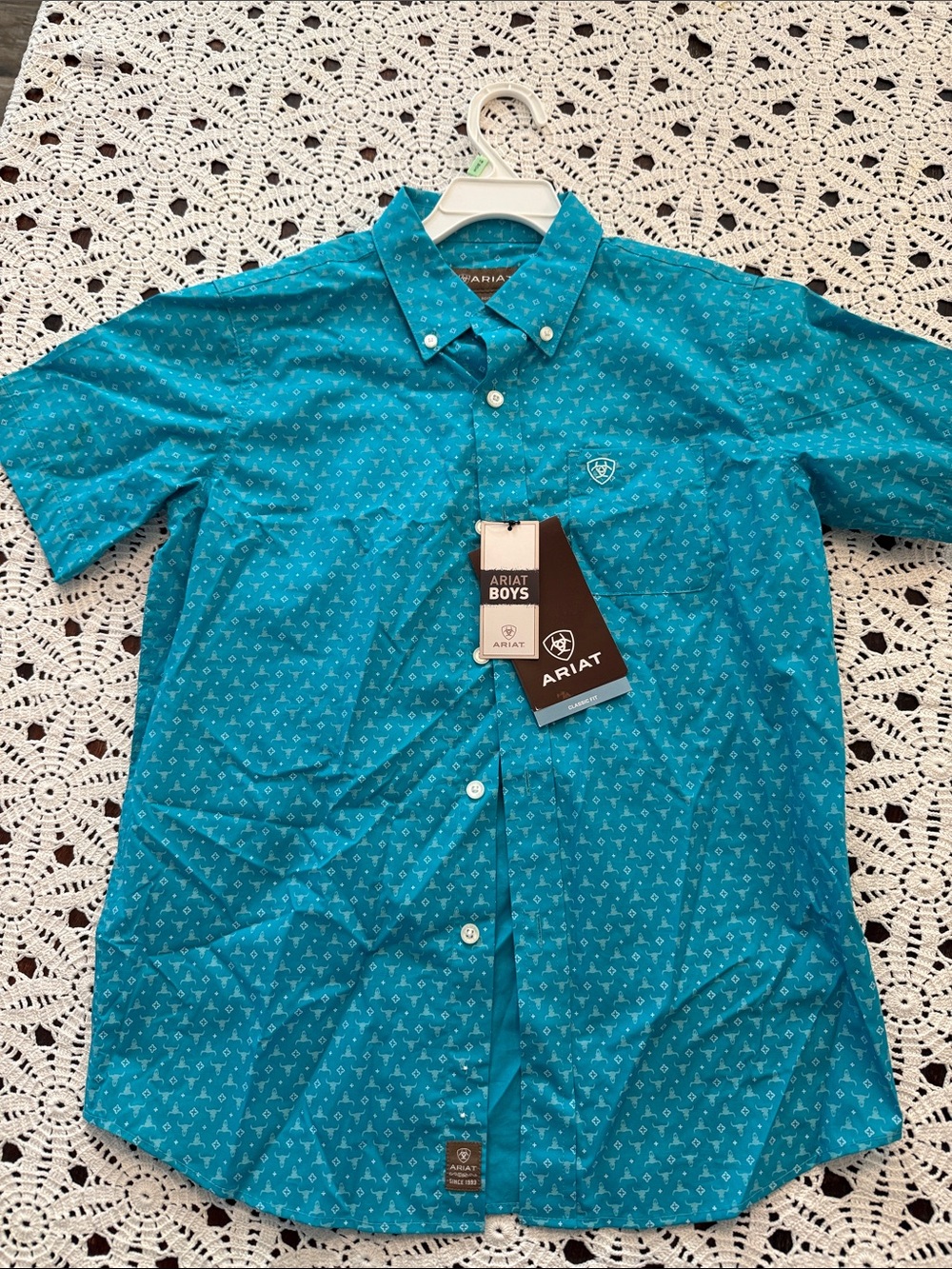 Boys Ariat Teal Short-Sleeve Button-Down Shirt